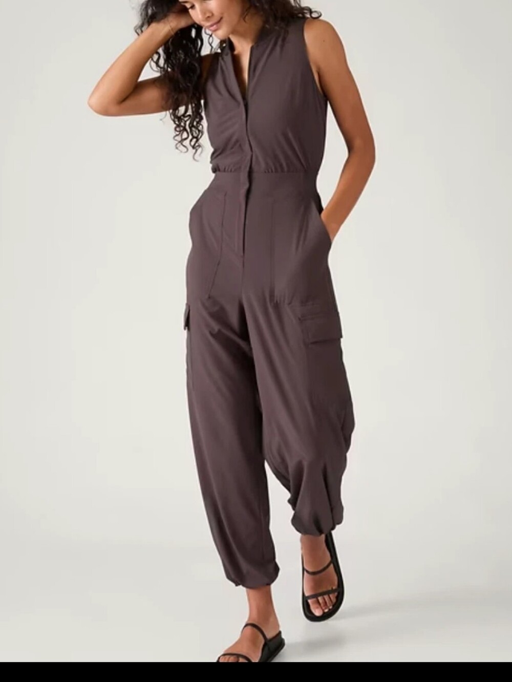 Athleta Brooklyn Utility Jumpsuit Size 12 Shale Brown Plum NWT $139 Cargo